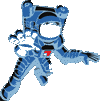 simple shaded art of a guy in a spacesuit floating in space, vaguely reaching out towards the viewer